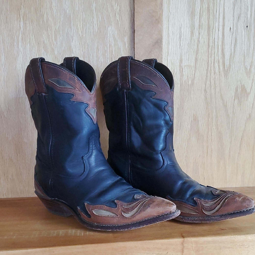 Unique Code West Vintage Dark Blue and Brown Cowgirl Boots